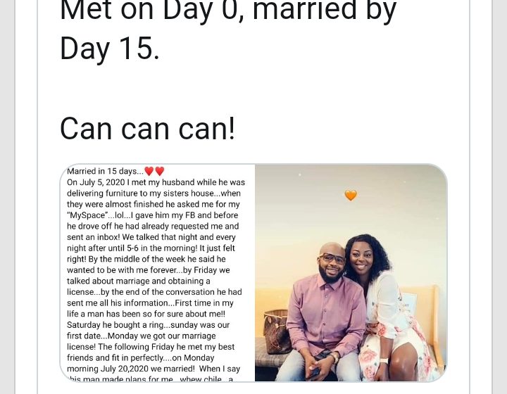 “15 Days after I met my Husband we got married” lady shares romantic story on how she got married to her man.